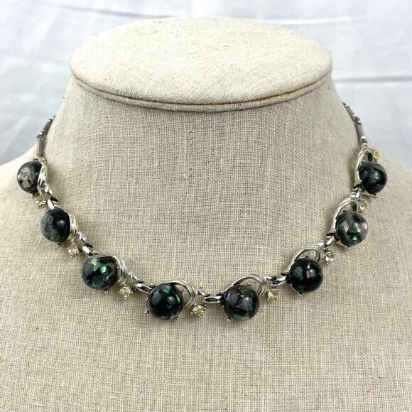 VTG Coro Lucite Confetti Necklace Gray Silver Tone 1950s Jewelry Signed 16" - Picture 5 of 16